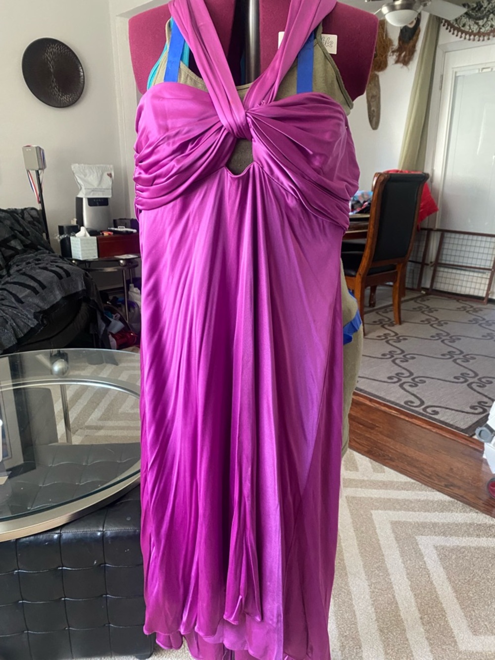 JS Collections Fuchsia Backless Ruched Bodice Dress - Picture 5 of 8